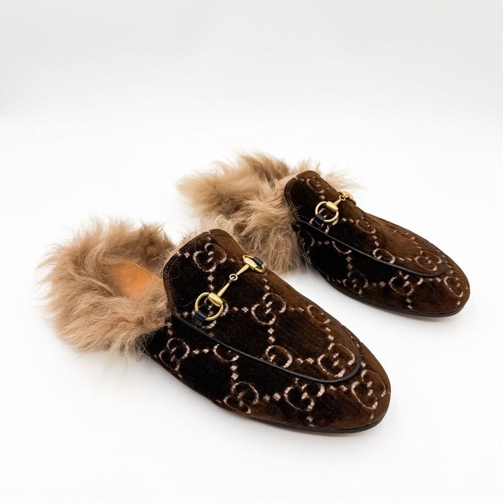 Gucci Princetown Loafers Horsebit GG Monogram Shearling Mules